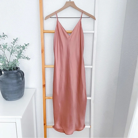 L’agence Jodie Slip Midi Dress Pink Rose V-neck Spaghetti Straps Sliky - Picture 2 of 15